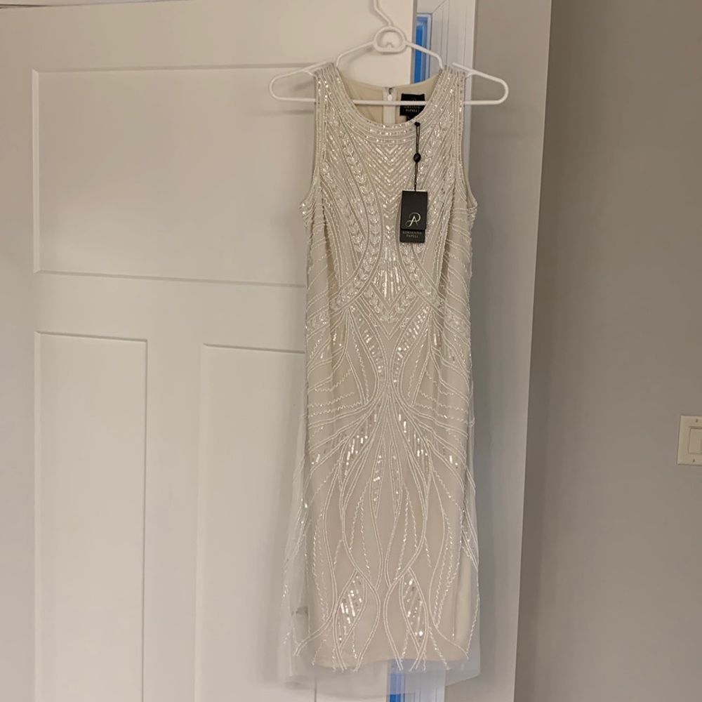 Adrianna Papell ivory beaded sheath dress